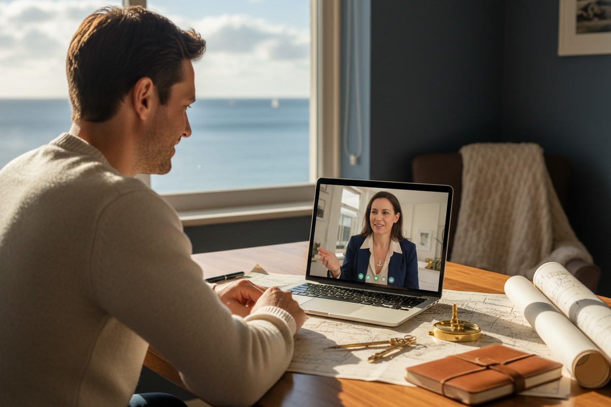 Female tutor on a laptop helping candidate with maritime studies